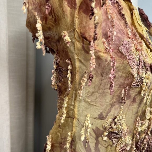 Sandy Starkman Tassle Applique Blouse Button Front Women's Size Medium Brown/Tan - Picture 6 of 9